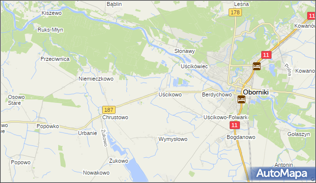 mapa Uścikowo gmina Oborniki, Uścikowo gmina Oborniki na mapie Targeo