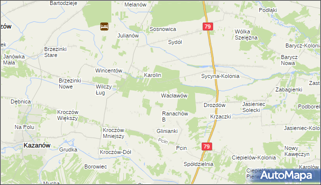 mapa Wacławów gmina Zwoleń, Wacławów gmina Zwoleń na mapie Targeo