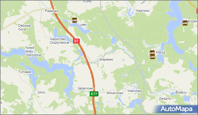 mapa Waplewo gmina Olsztynek, Waplewo gmina Olsztynek na mapie Targeo