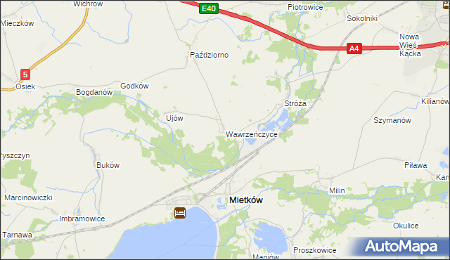 mapa Wawrzeńczyce gmina Mietków, Wawrzeńczyce gmina Mietków na mapie Targeo