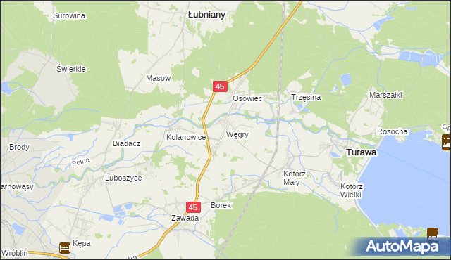 mapa Węgry gmina Turawa, Węgry gmina Turawa na mapie Targeo