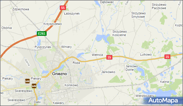 mapa Wełnica gmina Gniezno, Wełnica gmina Gniezno na mapie Targeo