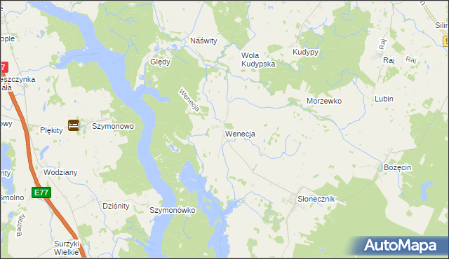 mapa Wenecja gmina Morąg, Wenecja gmina Morąg na mapie Targeo