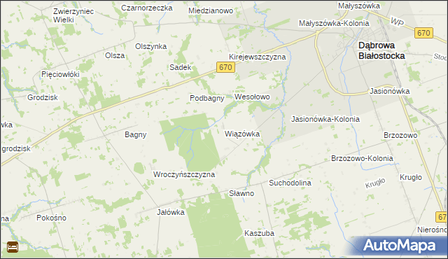 mapa Wiązówka gmina Dąbrowa Białostocka, Wiązówka gmina Dąbrowa Białostocka na mapie Targeo