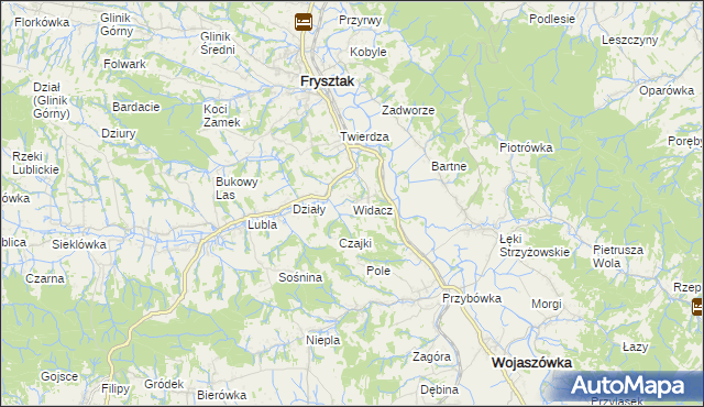 mapa Widacz gmina Frysztak, Widacz gmina Frysztak na mapie Targeo