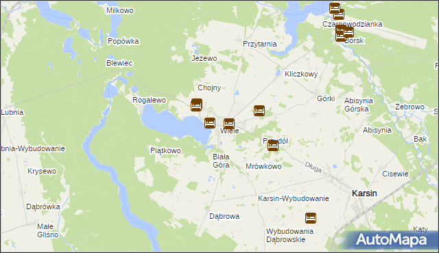 mapa Wiele gmina Karsin, Wiele gmina Karsin na mapie Targeo