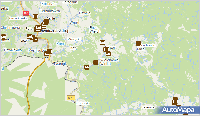 mapa Wierchomla Wielka, Wierchomla Wielka na mapie Targeo