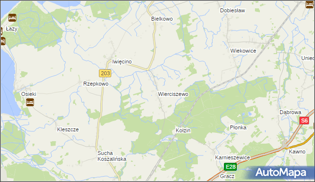 mapa Wierciszewo gmina Sianów, Wierciszewo gmina Sianów na mapie Targeo