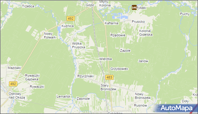 mapa Wierzba gmina Nowa Brzeźnica, Wierzba gmina Nowa Brzeźnica na mapie Targeo