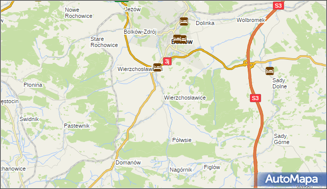 mapa Wierzchosławice gmina Bolków, Wierzchosławice gmina Bolków na mapie Targeo