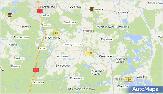 mapa Wierzchowice gmina Krośnice, Wierzchowice gmina Krośnice na mapie Targeo