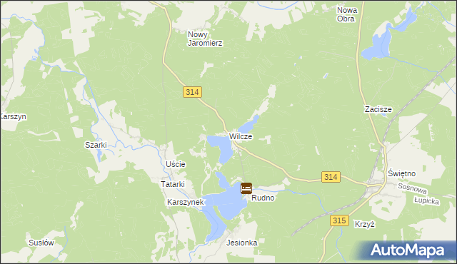 mapa Wilcze gmina Wolsztyn, Wilcze gmina Wolsztyn na mapie Targeo
