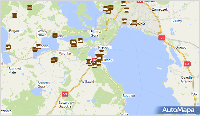 mapa Wilkasy gmina Giżycko, Wilkasy gmina Giżycko na mapie Targeo