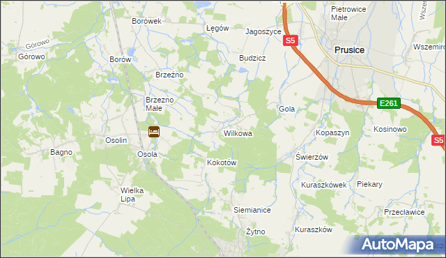 mapa Wilkowa gmina Prusice, Wilkowa gmina Prusice na mapie Targeo