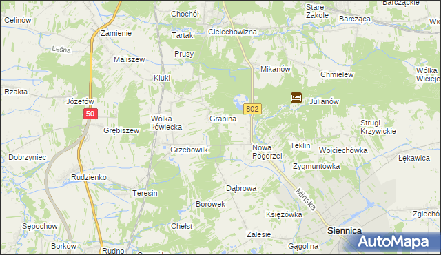 mapa Wiśniówka gmina Siennica, Wiśniówka gmina Siennica na mapie Targeo