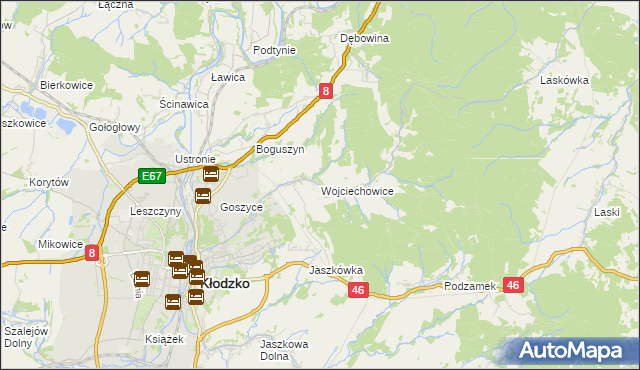 mapa Wojciechowice gmina Kłodzko, Wojciechowice gmina Kłodzko na mapie Targeo