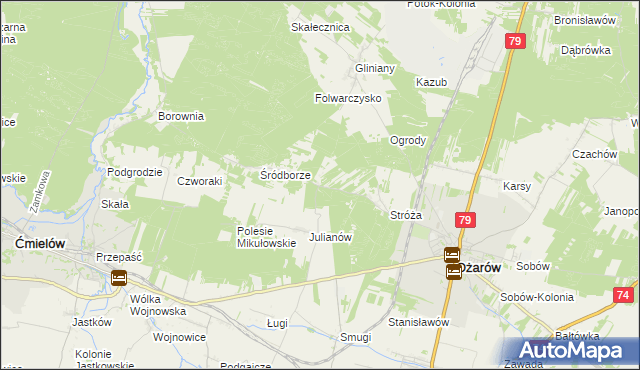 mapa Wojciechówka gmina Ożarów, Wojciechówka gmina Ożarów na mapie Targeo