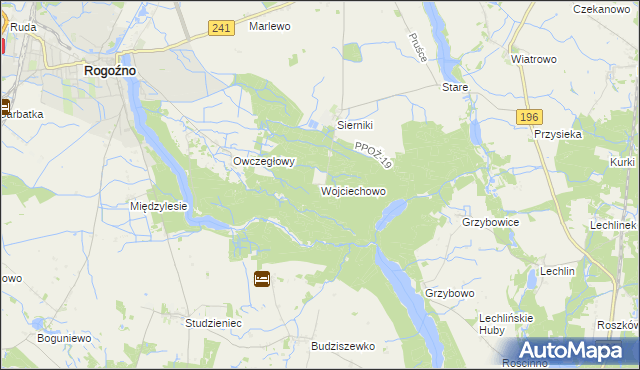 mapa Wojciechowo gmina Rogoźno, Wojciechowo gmina Rogoźno na mapie Targeo