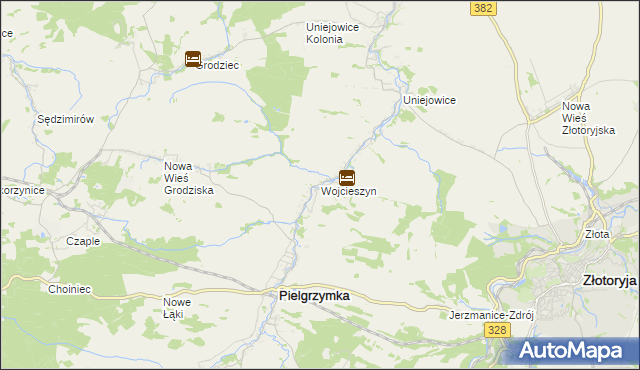 mapa Wojcieszyn gmina Pielgrzymka, Wojcieszyn gmina Pielgrzymka na mapie Targeo