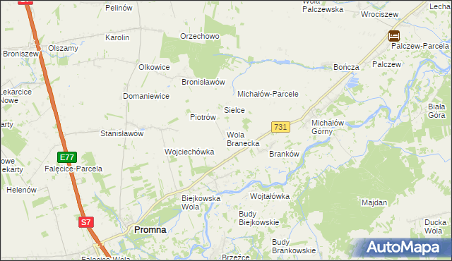 mapa Wola Branecka, Wola Branecka na mapie Targeo