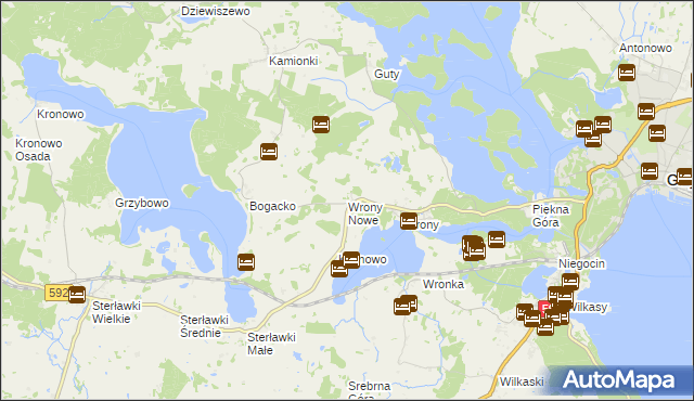 mapa Wrony Nowe, Wrony Nowe na mapie Targeo