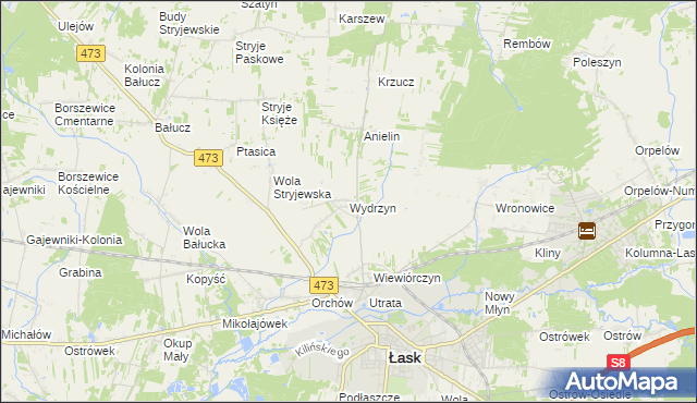 mapa Wydrzyn gmina Łask, Wydrzyn gmina Łask na mapie Targeo