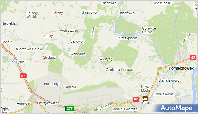 mapa Wymysły gmina Pomiechówek, Wymysły gmina Pomiechówek na mapie Targeo