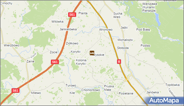 mapa Wysokie gmina Raczki, Wysokie gmina Raczki na mapie Targeo