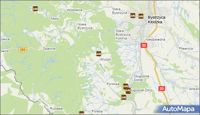 mapa Wyszki gmina Bystrzyca Kłodzka, Wyszki gmina Bystrzyca Kłodzka na mapie Targeo