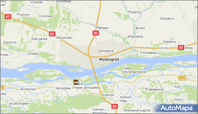 mapa Wyszogród powiat płocki, Wyszogród powiat płocki na mapie Targeo