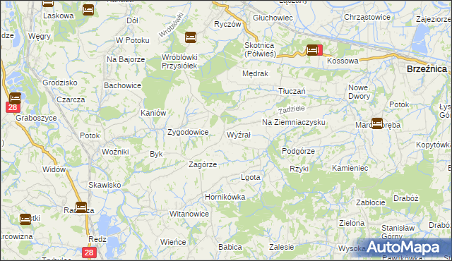 mapa Wyźrał gmina Brzeźnica, Wyźrał gmina Brzeźnica na mapie Targeo