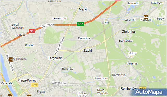 mapa Ząbki powiat wołomiński, Ząbki powiat wołomiński na mapie Targeo
