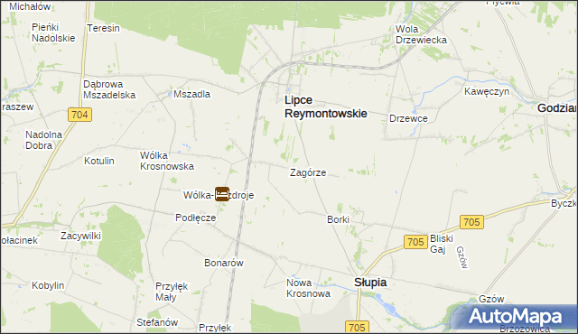 mapa Zagórze gmina Słupia, Zagórze gmina Słupia na mapie Targeo