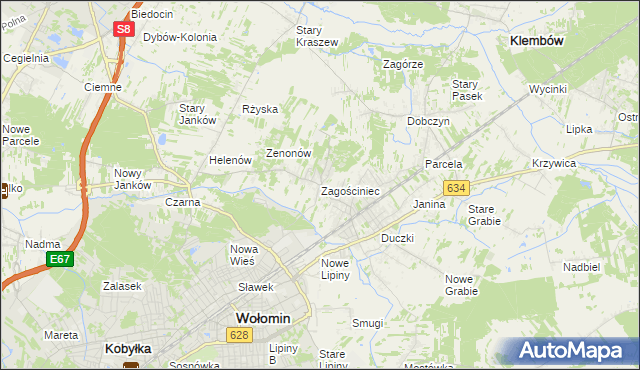 mapa Zagościniec gmina Wołomin, Zagościniec gmina Wołomin na mapie Targeo