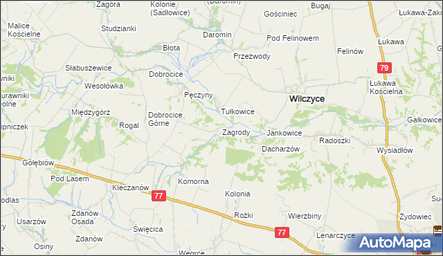 mapa Zagrody gmina Wilczyce, Zagrody gmina Wilczyce na mapie Targeo