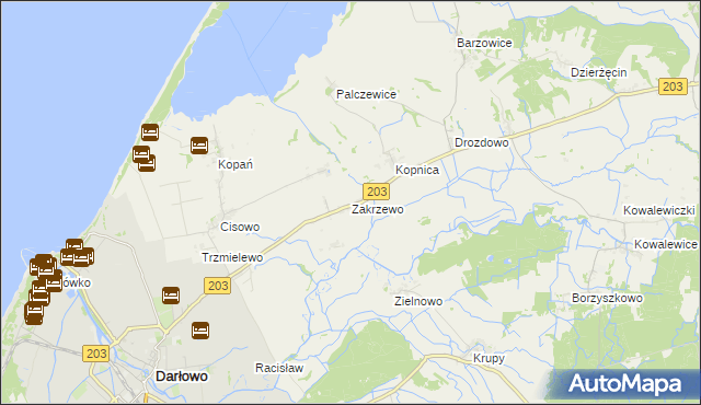 mapa Zakrzewo gmina Darłowo, Zakrzewo gmina Darłowo na mapie Targeo