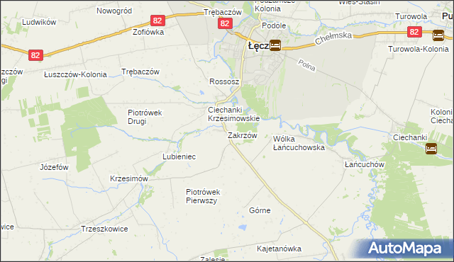 mapa Zakrzów gmina Łęczna, Zakrzów gmina Łęczna na mapie Targeo