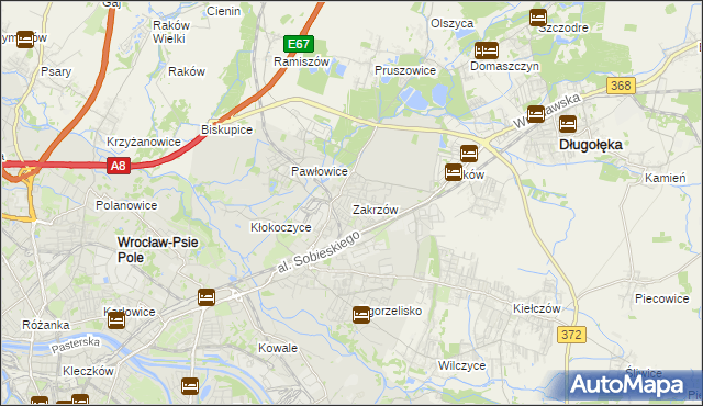 mapa Zakrzów gmina Wrocław, Zakrzów gmina Wrocław na mapie Targeo