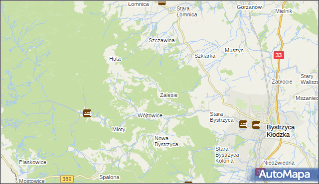 mapa Zalesie gmina Bystrzyca Kłodzka, Zalesie gmina Bystrzyca Kłodzka na mapie Targeo