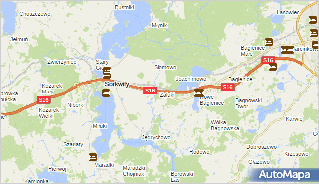 mapa Załuki gmina Sorkwity, Załuki gmina Sorkwity na mapie Targeo