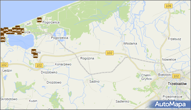mapa Zapolice gmina Trzebiatów, Zapolice gmina Trzebiatów na mapie Targeo