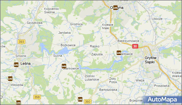 mapa Zapusta gmina Olszyna, Zapusta gmina Olszyna na mapie Targeo