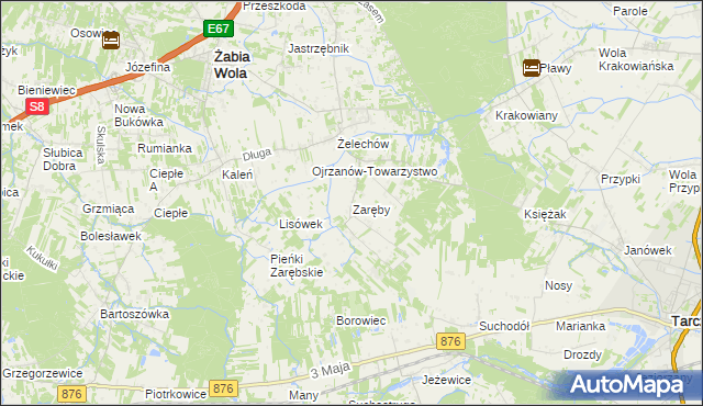 mapa Zaręby gmina Żabia Wola, Zaręby gmina Żabia Wola na mapie Targeo