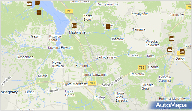 mapa Żarki-Letnisko, Żarki-Letnisko na mapie Targeo