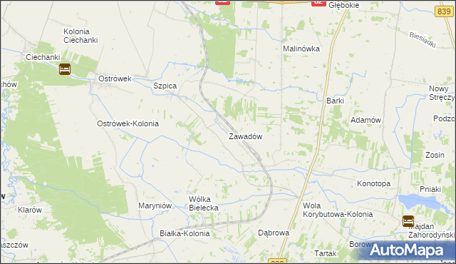 mapa Zawadów gmina Puchaczów, Zawadów gmina Puchaczów na mapie Targeo