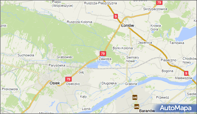 mapa Zawidza gmina Łoniów, Zawidza gmina Łoniów na mapie Targeo