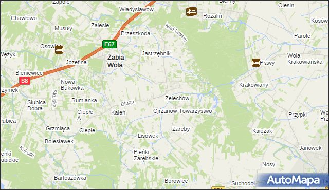 mapa Żelechów gmina Żabia Wola, Żelechów gmina Żabia Wola na mapie Targeo