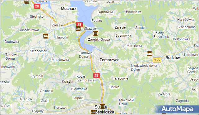 mapa Zembrzyce, Zembrzyce na mapie Targeo