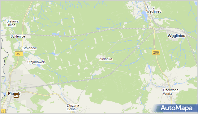 mapa Zielonka gmina Węgliniec, Zielonka gmina Węgliniec na mapie Targeo