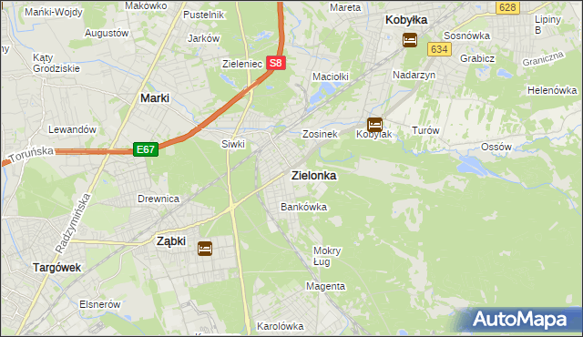 mapa Zielonka powiat wołomiński, Zielonka powiat wołomiński na mapie Targeo